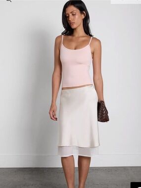 Satin Layered Midi Skirt in Cream